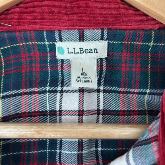 LL Bean Corduroy Shirt Jacket Womens L Red Flannel Lined Button Up Shacket Warm - Picture 8 of 11